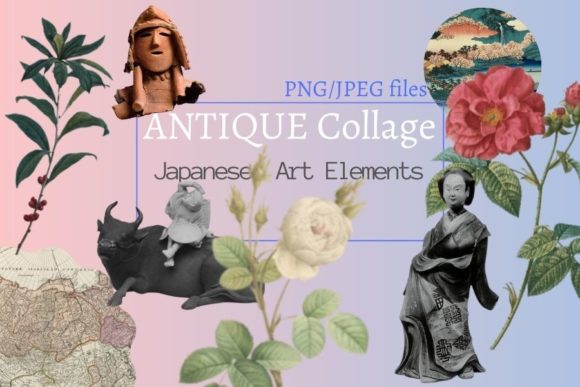 Antique Collage Japanese Art Elements for Modern Design