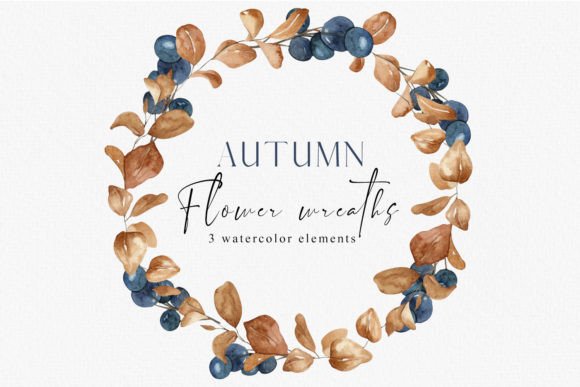 Autumn Watercolor Wreaths for Design