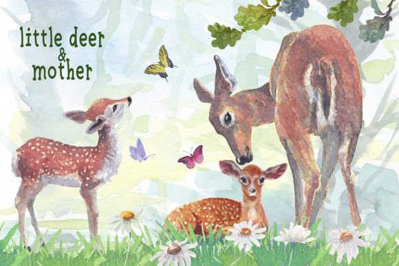 Bringing Nature's Warmth to Life with Fawn and Mother Watercolor Clipart