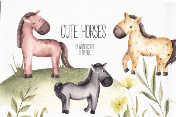 Charming Watercolor Cute Horses Clipart for Creators