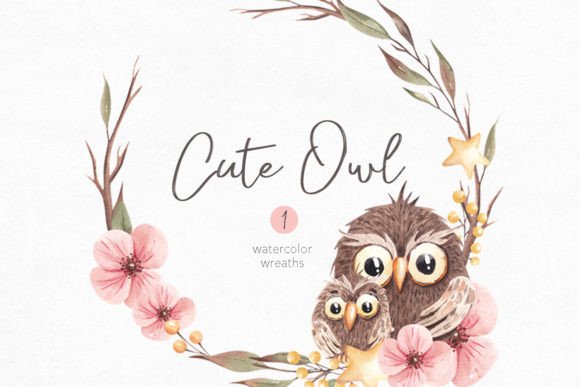 Elevating Brand Identity and Creative Projects with Watercolor Cute Owl Wreath Clipart