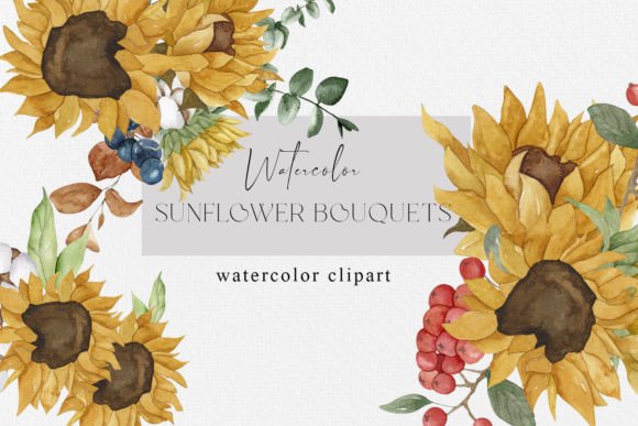 Watercolor Sunflower Bouquets Clipart for Every Project